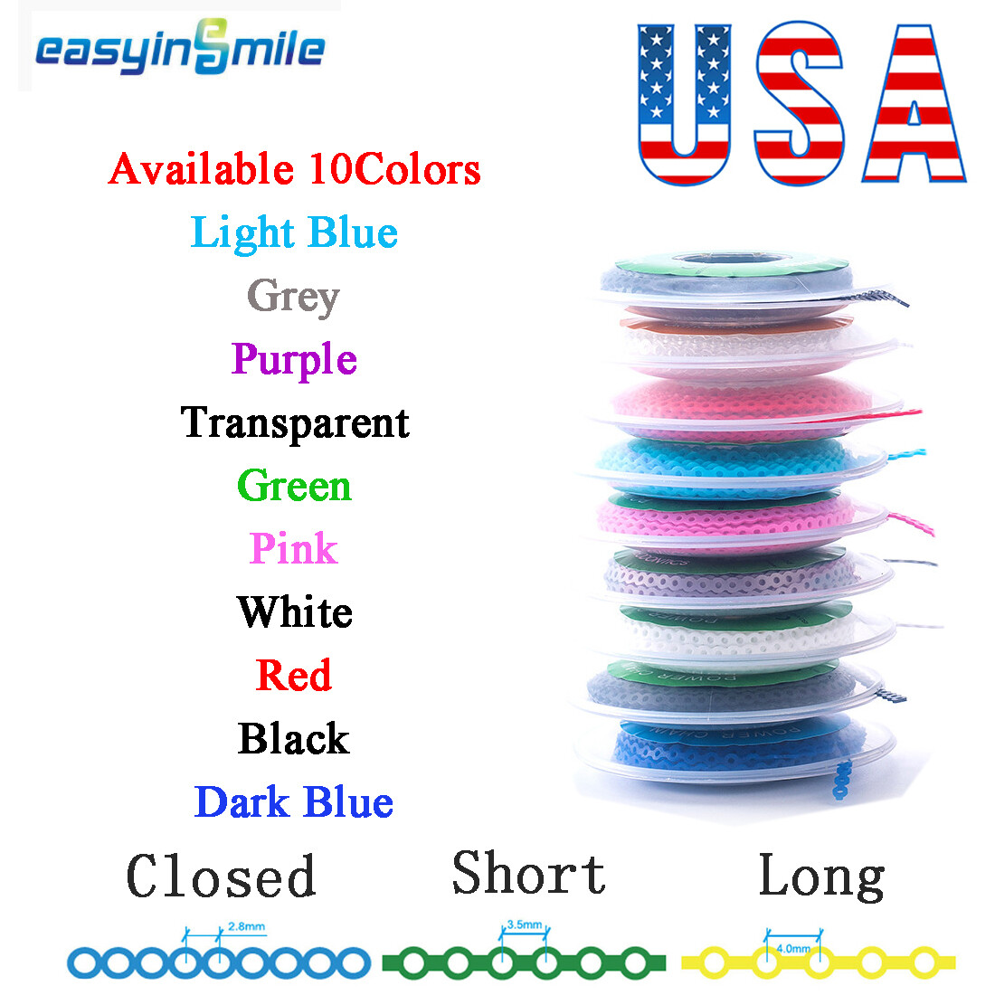 1roll Dental braces Orthodontic Elastic Power Chains Closed/Short/Long 10 Colors
