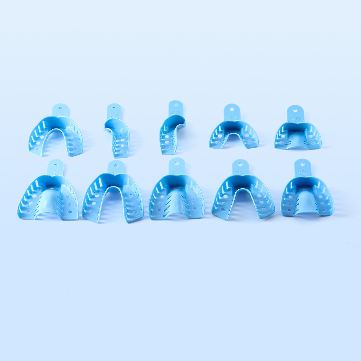 Bag of 12 Dental Impression Trays Plastic Perforated S/M/L Upper/Lower