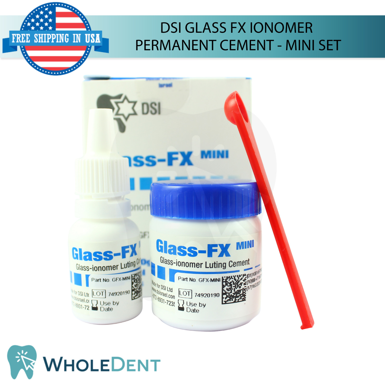 Glass FX lon0mer Permanent Cement Dental Restoration Adhesive Mini Set