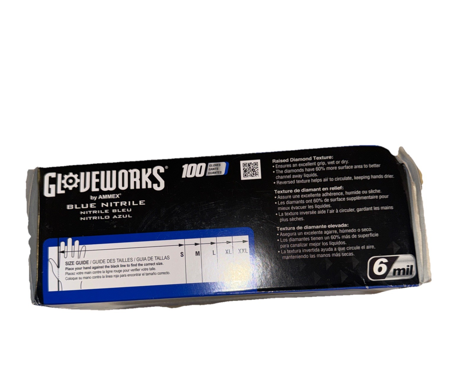 Ammex GWRBN49100 Gloveworks Blue Nitrile Powder Free Industrial Gloves, 6 Mil