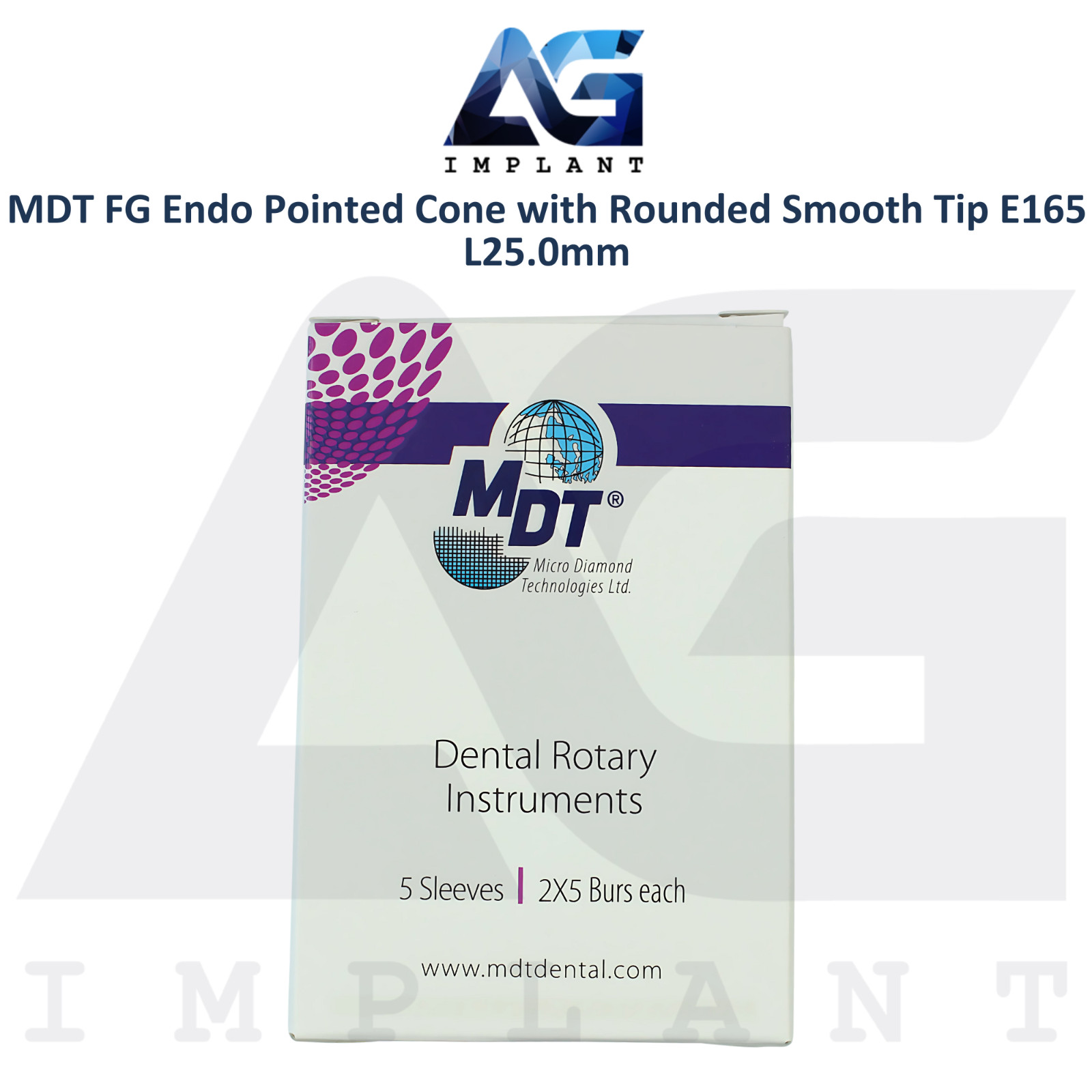 MDT Dental FG Diamond Coated Pointed Cone Bur Rounded Smooth Tip E165 L25.0mm