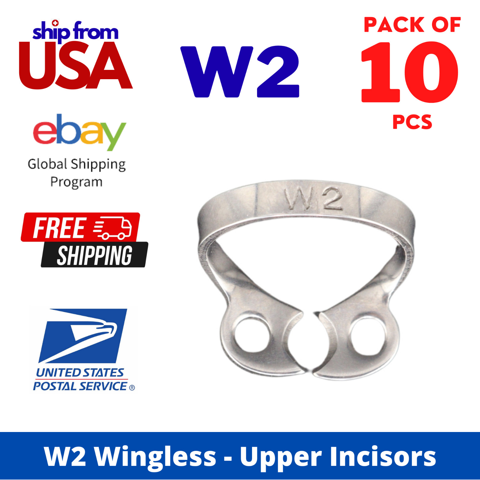 10x W2 Wingless Rubber Dam Clamps | Endodontic Isolation Retractors | German SS