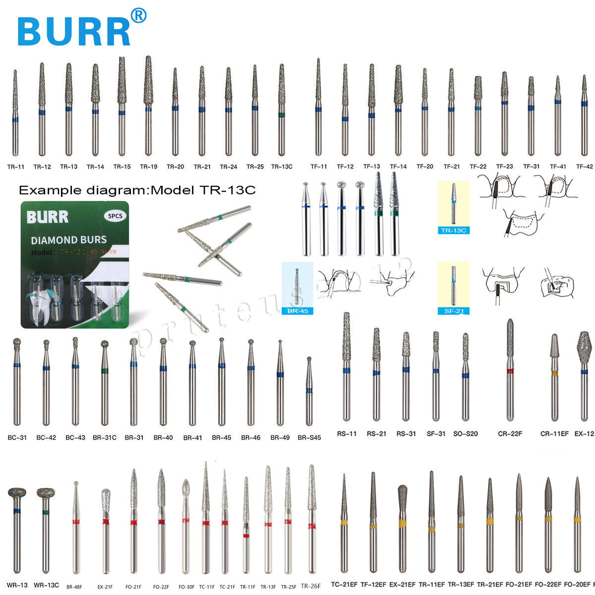 100 piezas Burr fresas de diamante salees FG medio 1,6mm Kit FG1.6MM