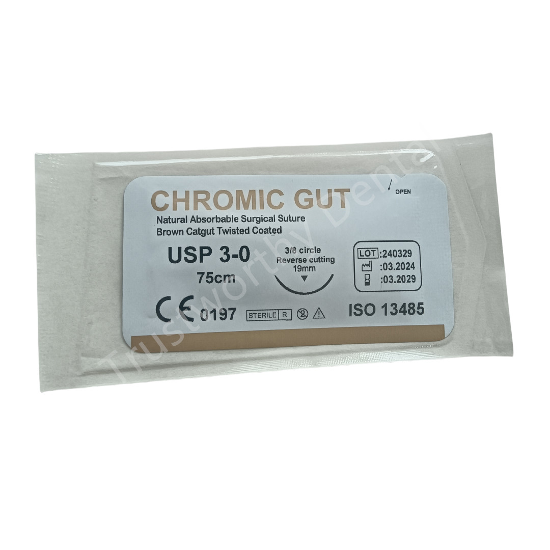 30pcs Dental Suture Brown GUT 3-0 Reverse Cutting