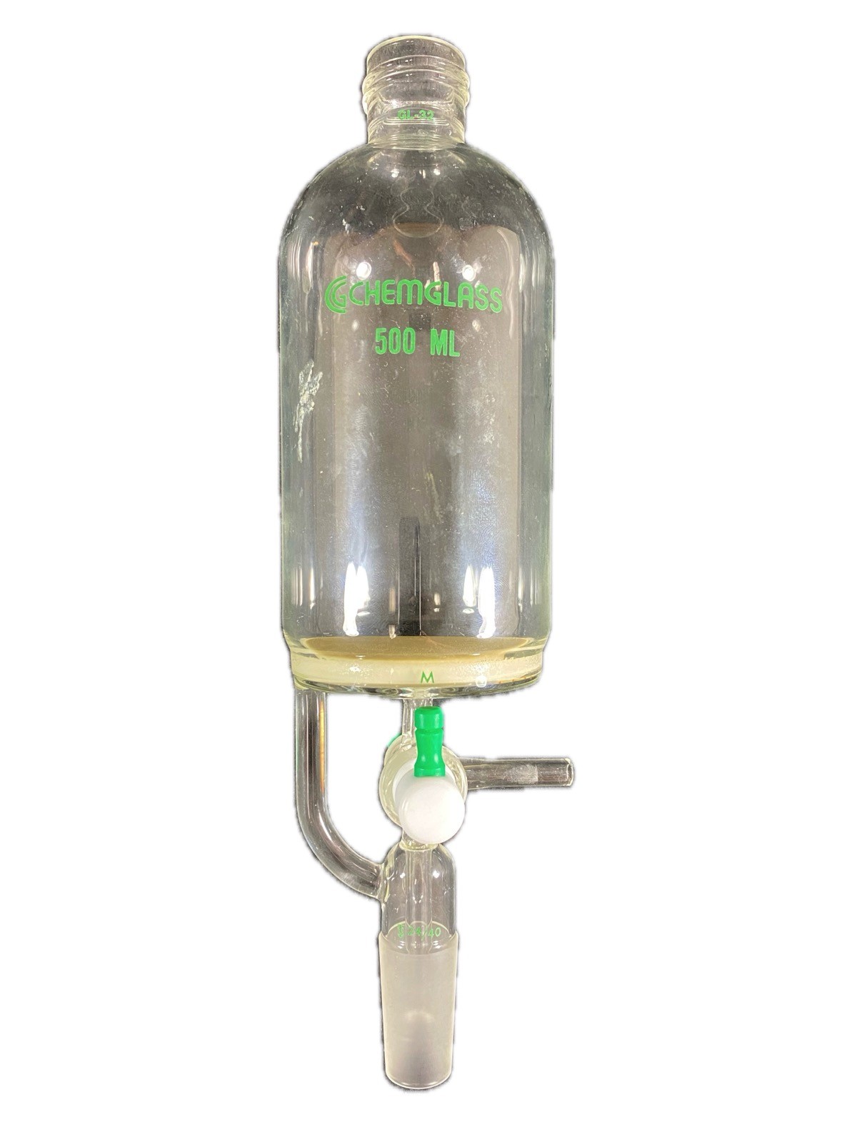 CHEMGLASS Glass 500mL Solid Phase Peptide Synthesis Vessel GL-32 Cap CG-1866-06
