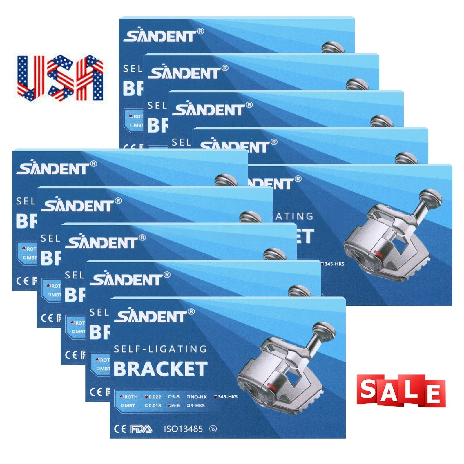 SANDENT Ortodoncia Dental Autoligado Brackets Roth 022 Ganchos 345