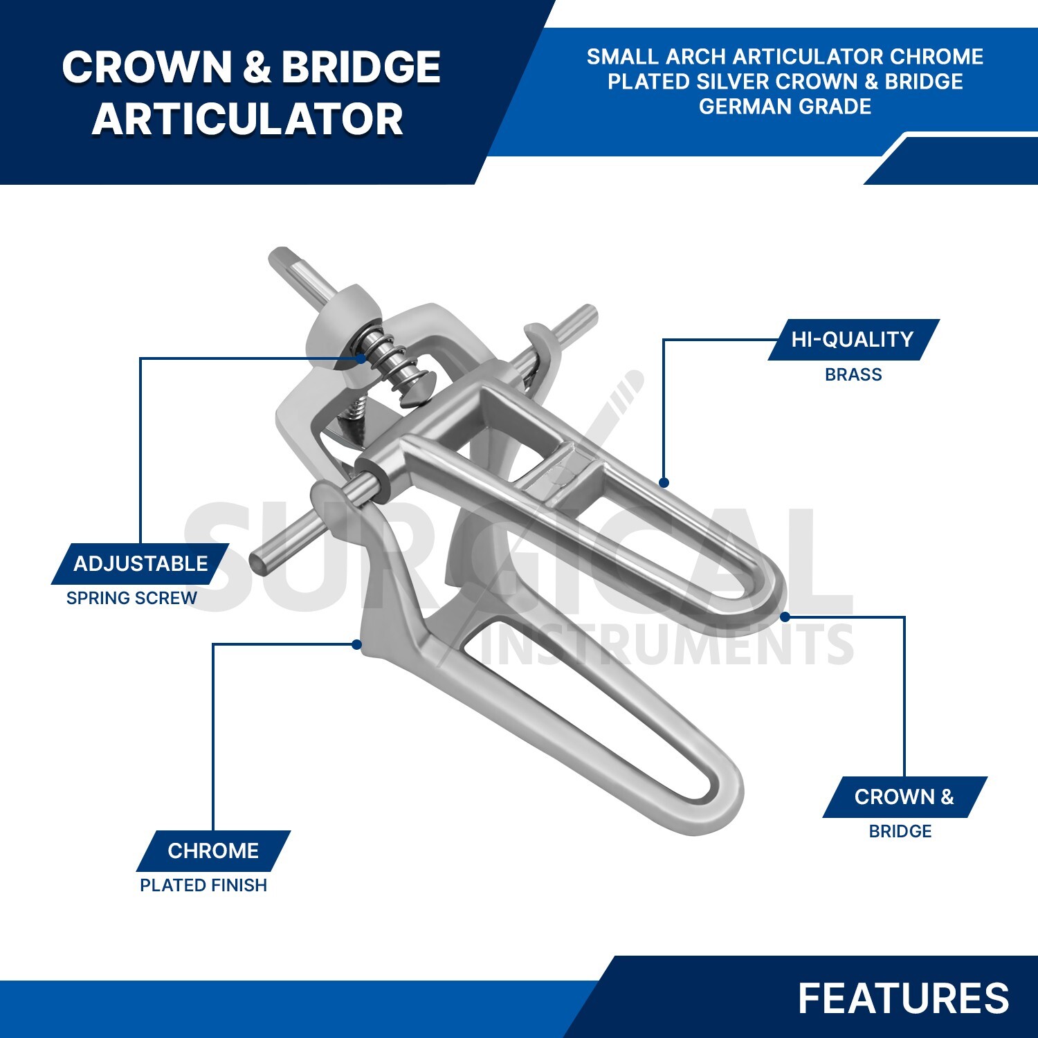 Dental Lab – Small Articulator Chrome Plated Silver Crown & Bridge German Grade