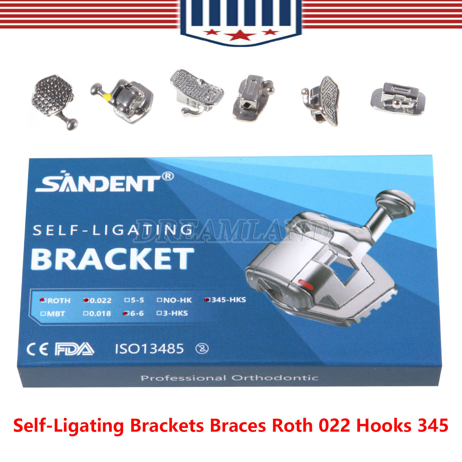 5 Packs Dental Brackets Self Ligating Orthodontic MBT.022 Hooks 345