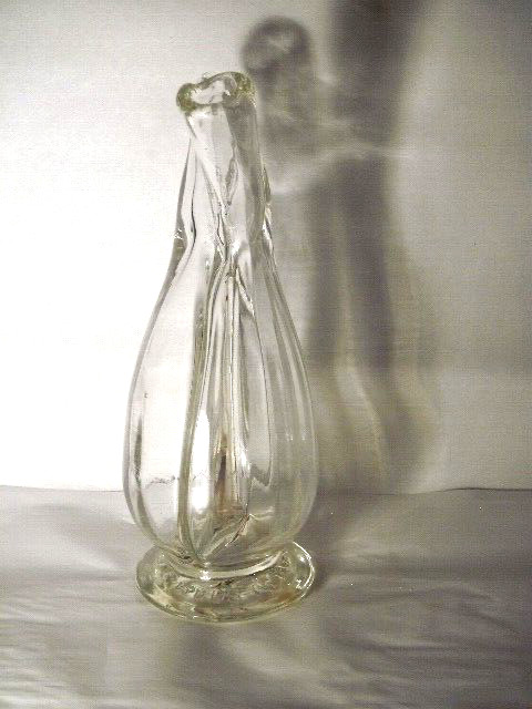 EXTREMELY ODD CONJOINED RIBBED & HORNED BOTTLE MADE IN FRANCE EACH W GLASS STRAW