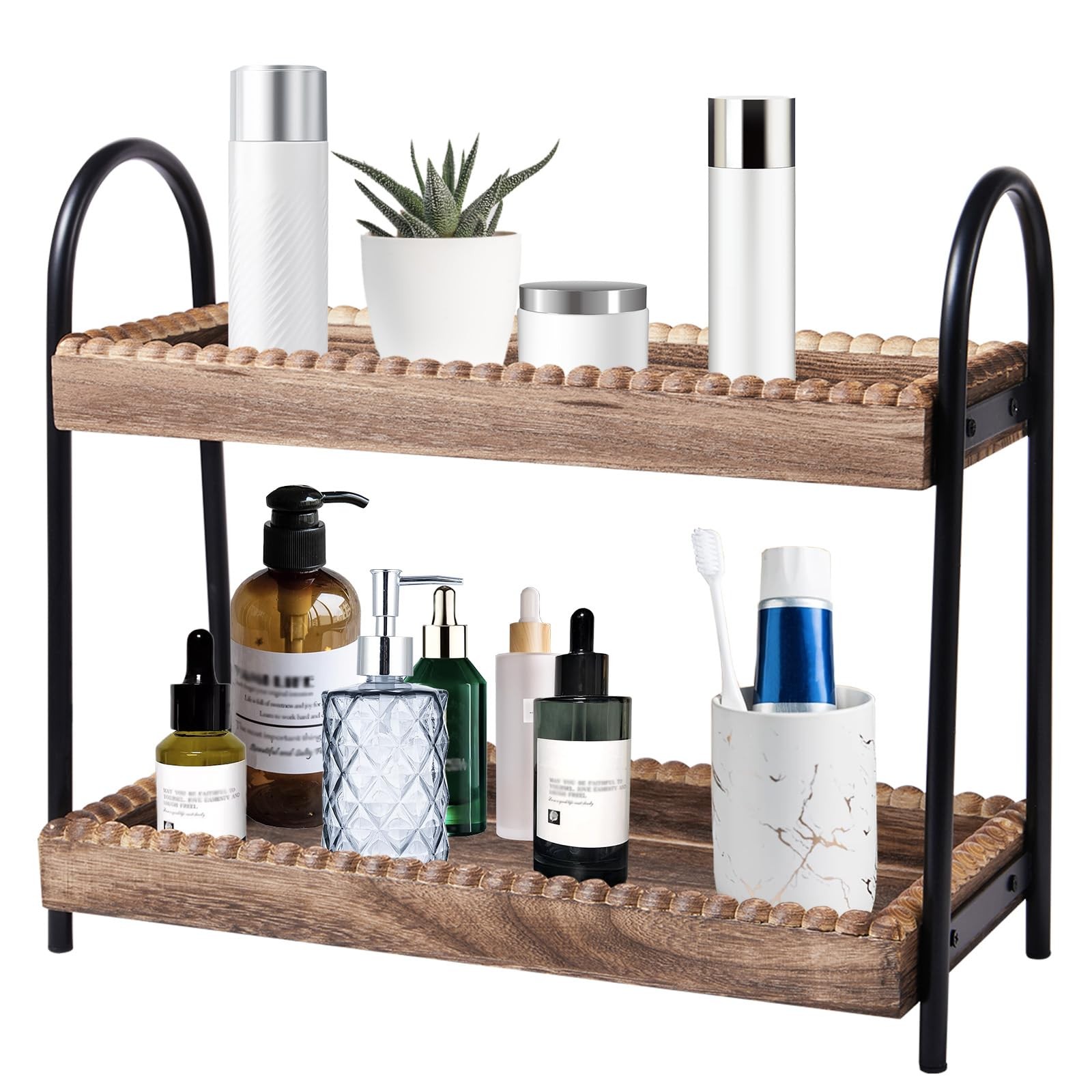BDBDYEAY 2-Tier Wood Bathroom Countertop Organizer Vanity Storage Farmhouse