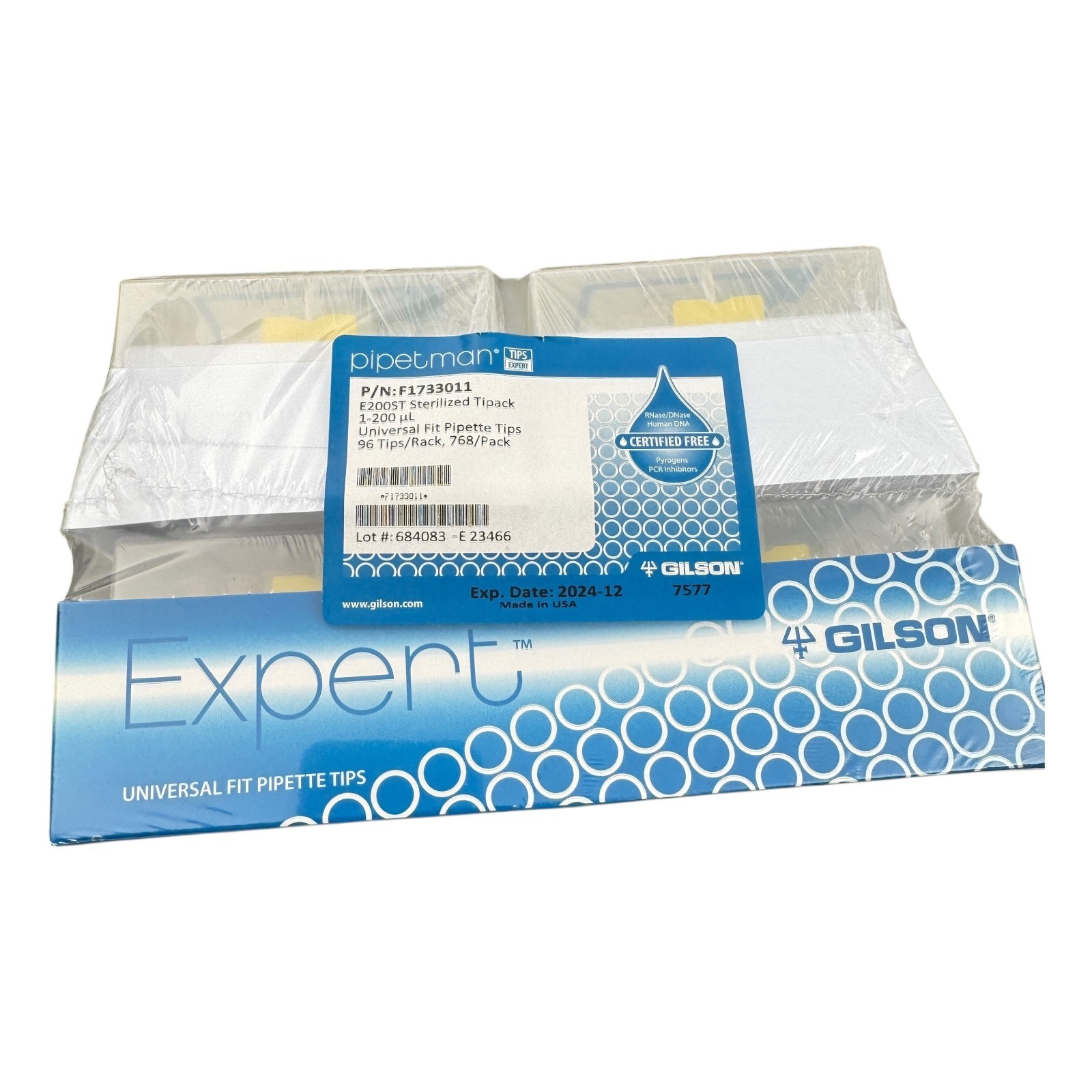 Expired Gilson Pipetman F1733011 E200ST 1-200uL Tips 768/Pack Factory Sealed