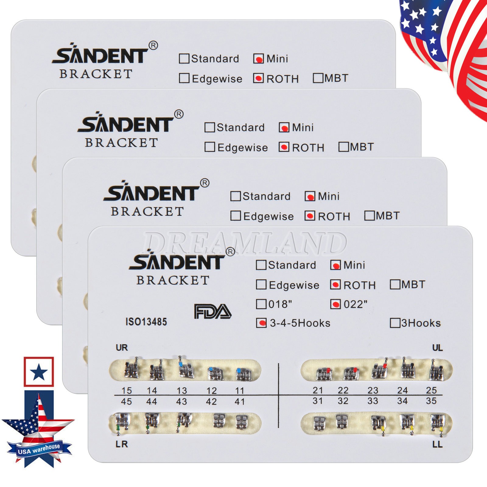 10 Packs Dental Orthodontic Metal Brackets Braces Mini Roth.022 Hooks 345