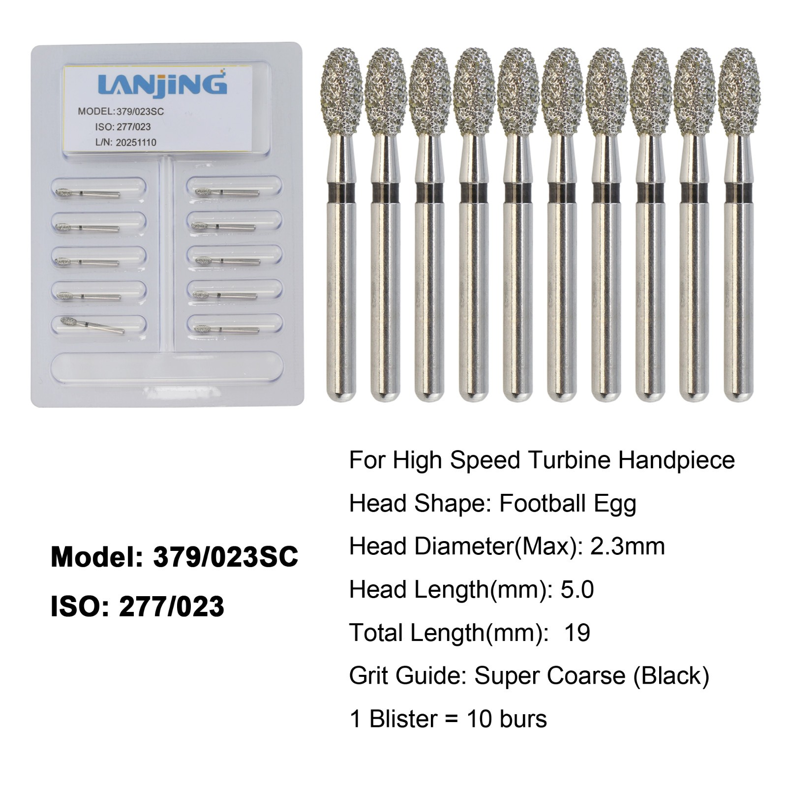 Dental Diamond Burs Football Bur FG Fine Coarse High Speed Friction Grip 368 379