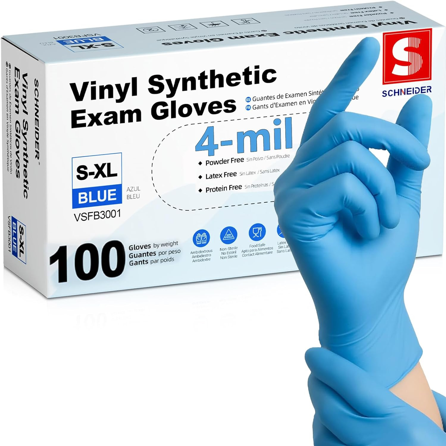 Vinyl Synthetic Exam Gloves, 4 Mil, Latex Free Disposable Gloves for Medical, Co