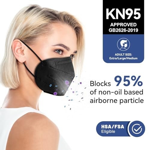 KN95 Face Mask Disposable Adults – 100 Pack 5 Layer Protection Adjustable KN95