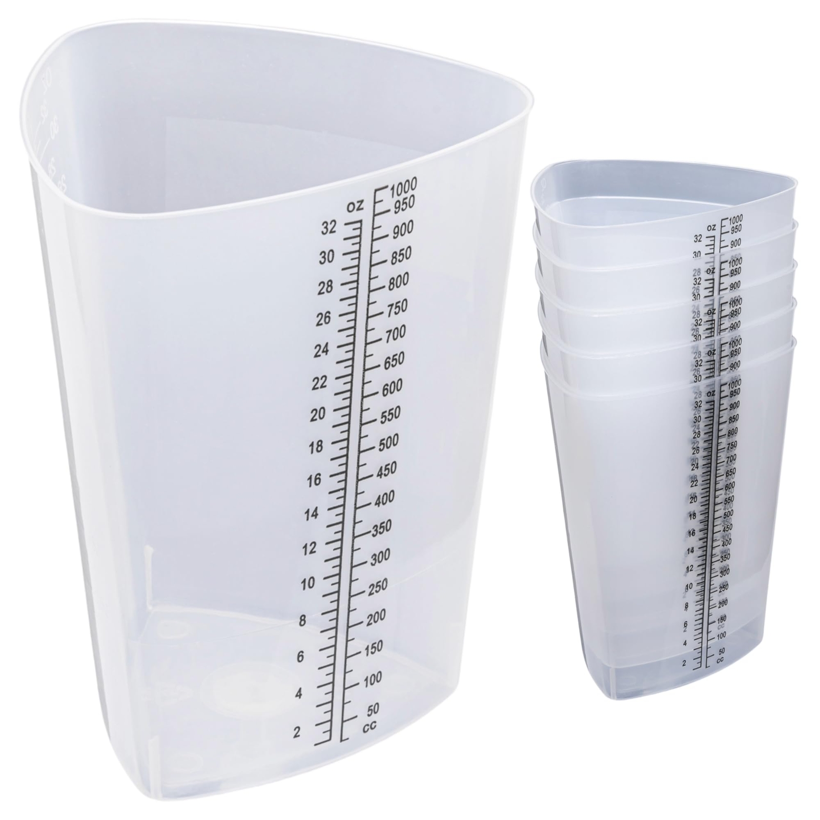 Plastic Graduated Triangular Intake Output Container 5 Pack 32 Ounce Threeside