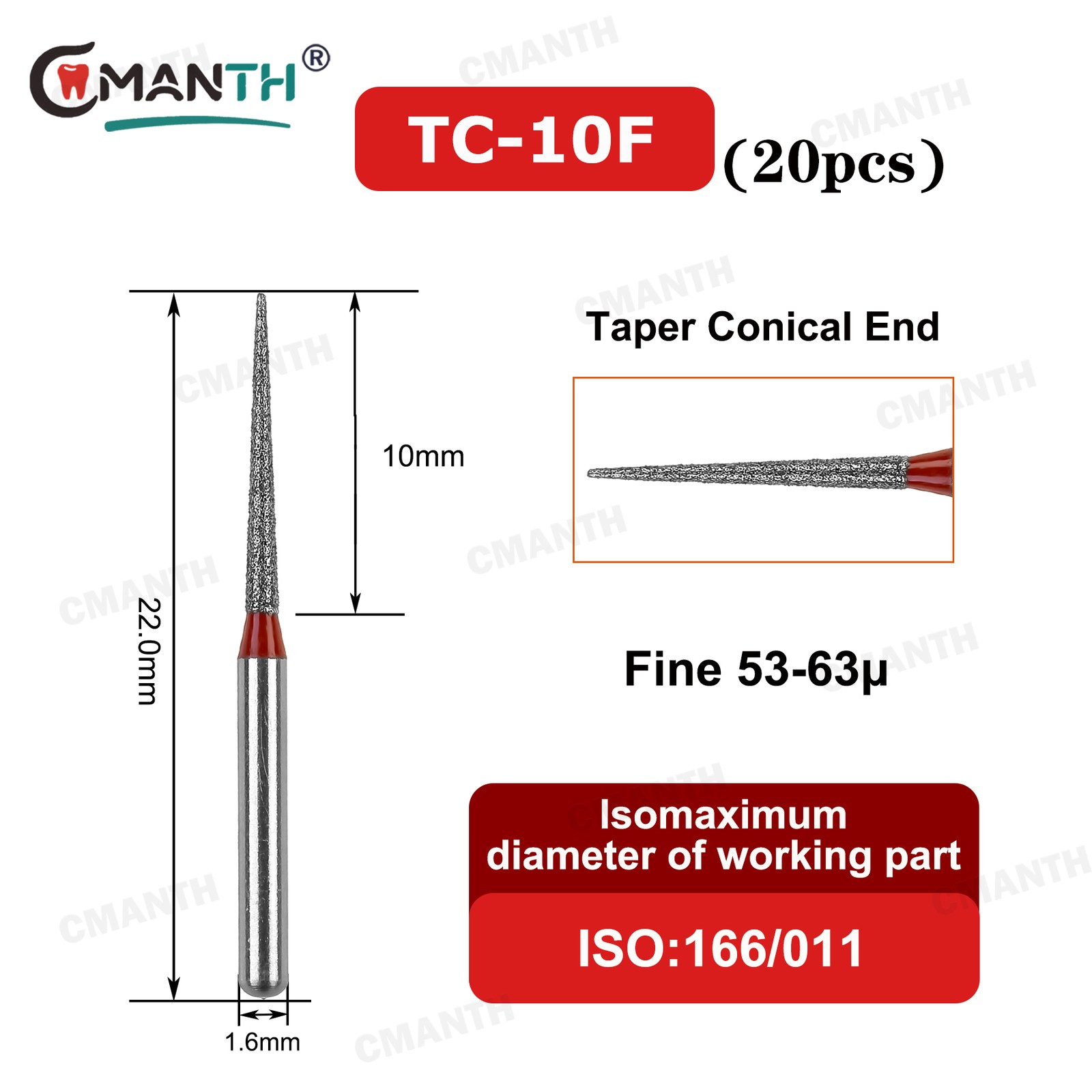 US Dental Diamond Bur Taper Conical Bur Fine Grit FG Polishing High Speed 20PCS