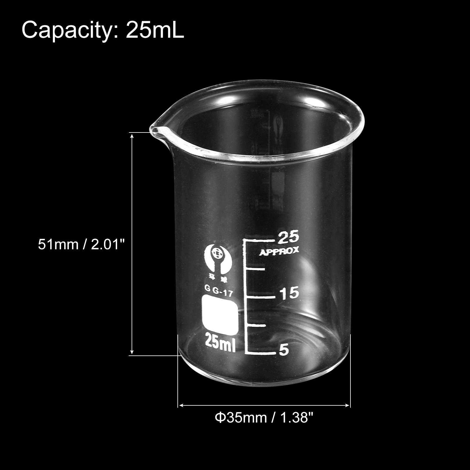 3Pcs 25ml Low Form Glass Beaker, 3.3 Glass Graduated Measuring Cup