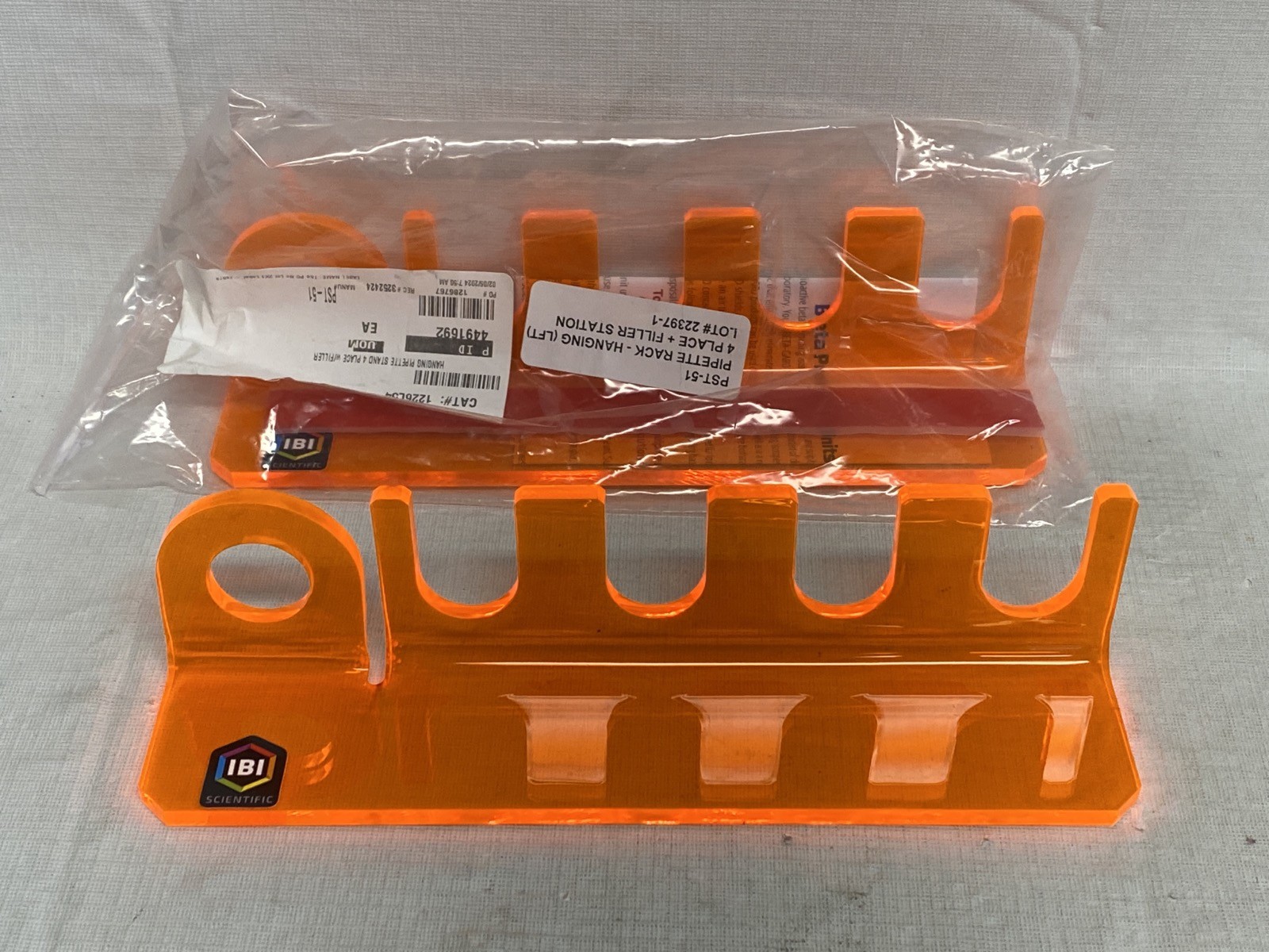 (2) IBI SCIENTIFIC 4-Place Hanging Pipette Stand w/ Filler on Left Side Orange