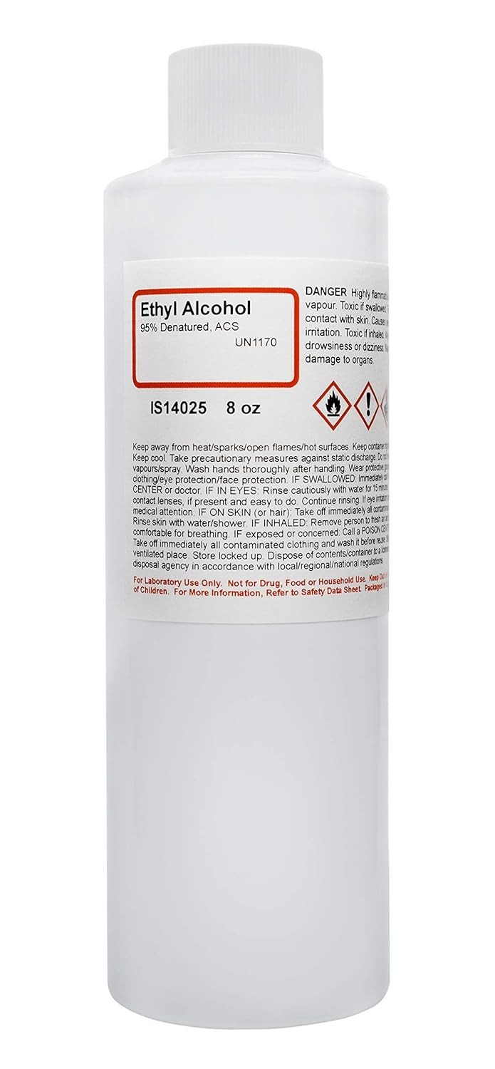 8 Ounce Bottle of 95% ACS Reagent Grade Denatured Ethanol – Safe for Labs