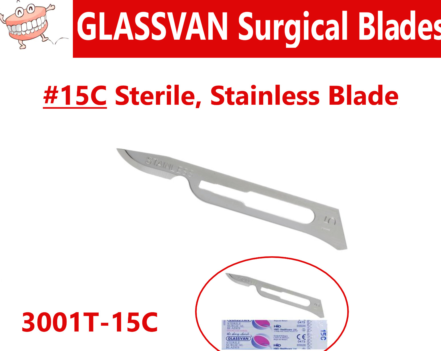 Myco GLASSVAN Stainless Steel Blades Sterile Surgical Blade #15C, 3001T-15C