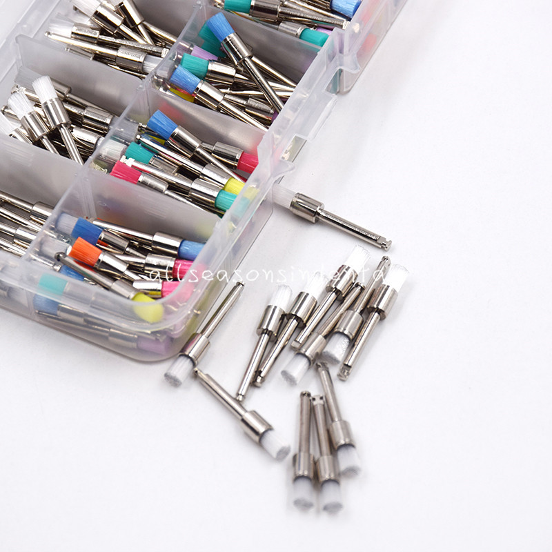 Dental Nylon Latch Flat Polishing Prophy Polisher White & Colorful Brush 200 Pcs