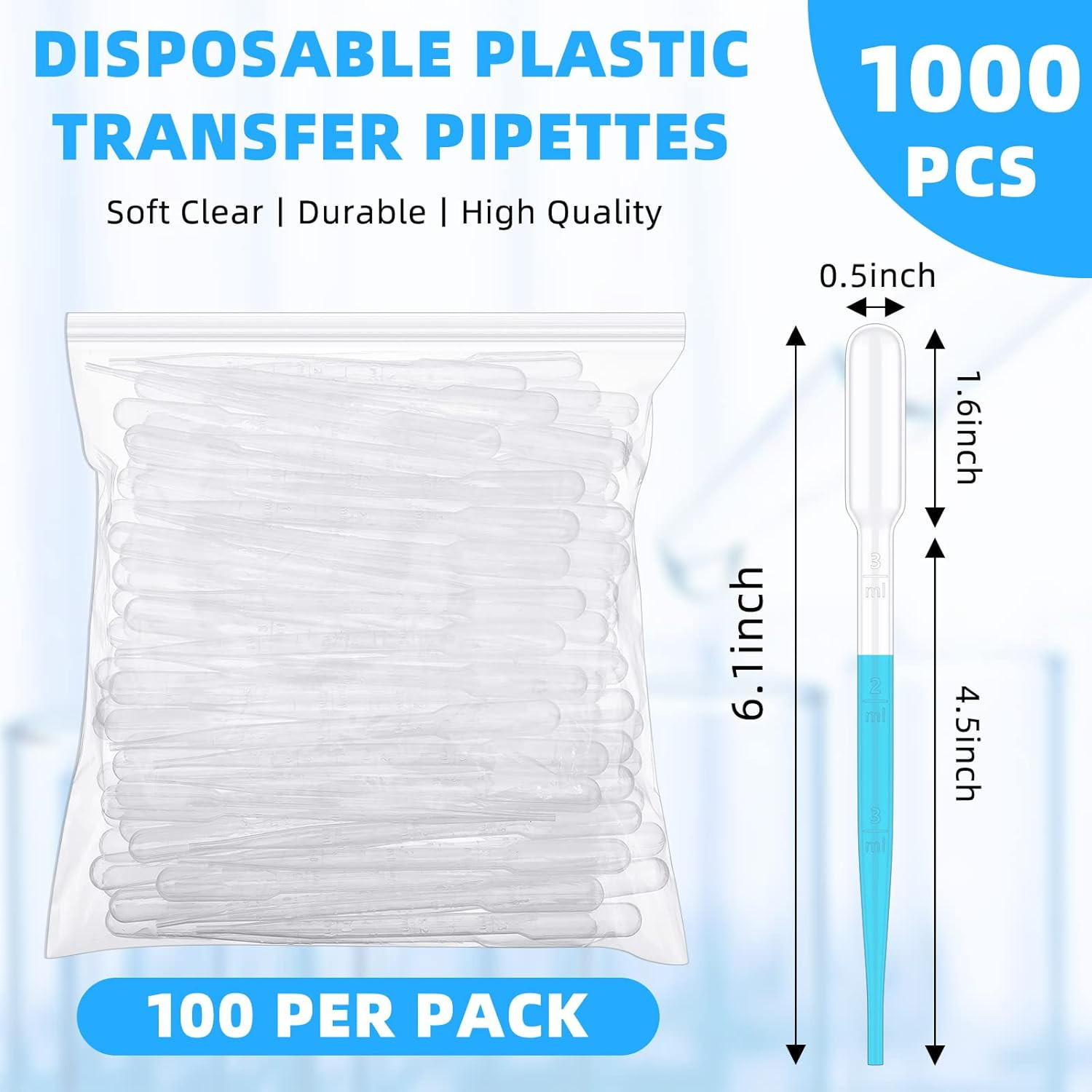 1000 Pcs Plastic Pipettes Droppers 3Ml Disposable Transfer Pipettes Eye Dropper