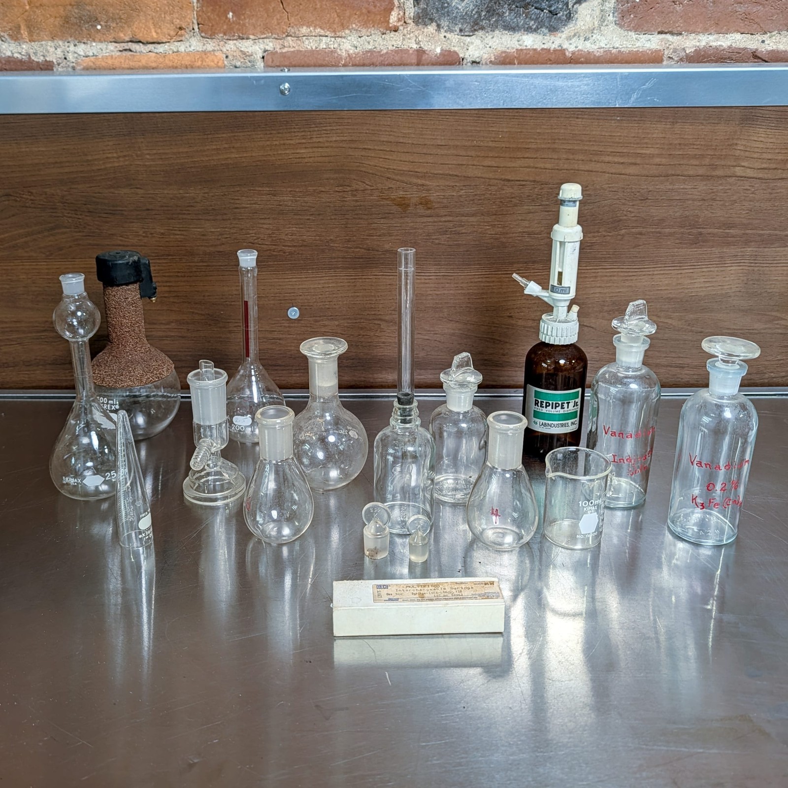 PYREX Kimax & Other Chemistry Laboratory Glass Jars Flasks Vintage Mixed Lot of