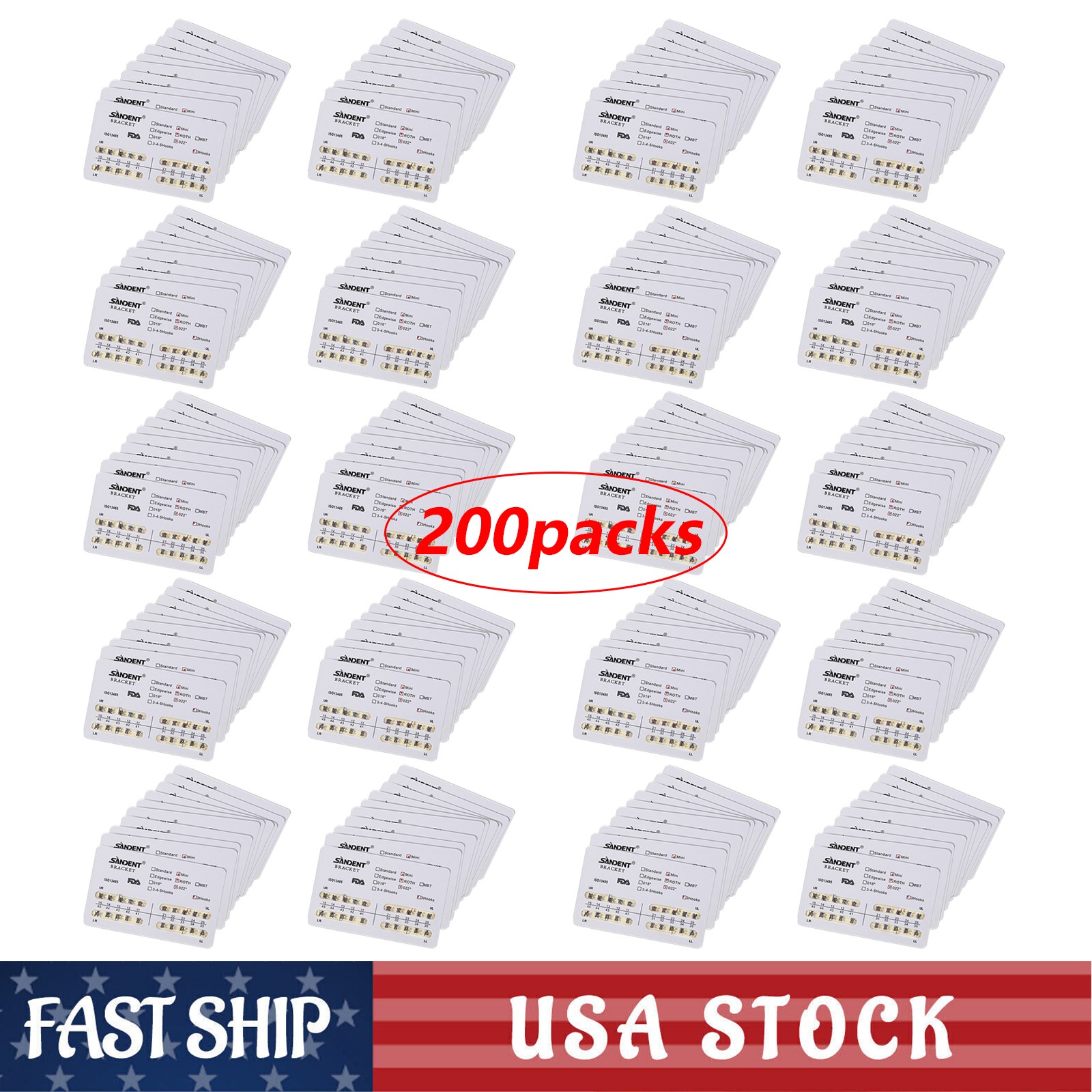Dental Orthodontics Brackets Brace Mini Roth.022 Hooks 3 Metal 20pcs/pack
