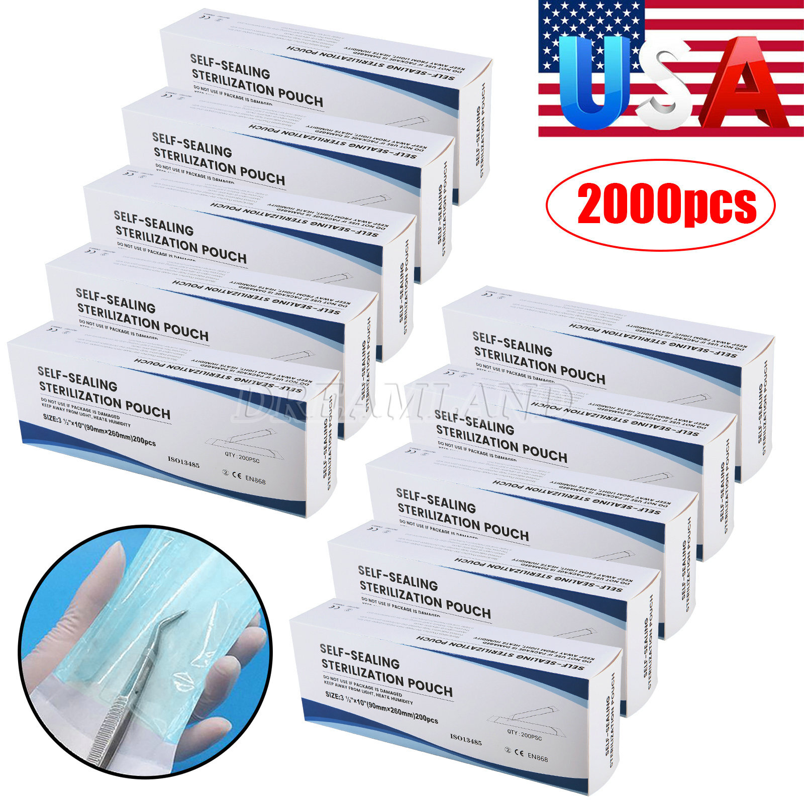 up to 7000 Sterilization Pouches 3.5 ” x 10 ” Dental Self Seal Pouch Bag