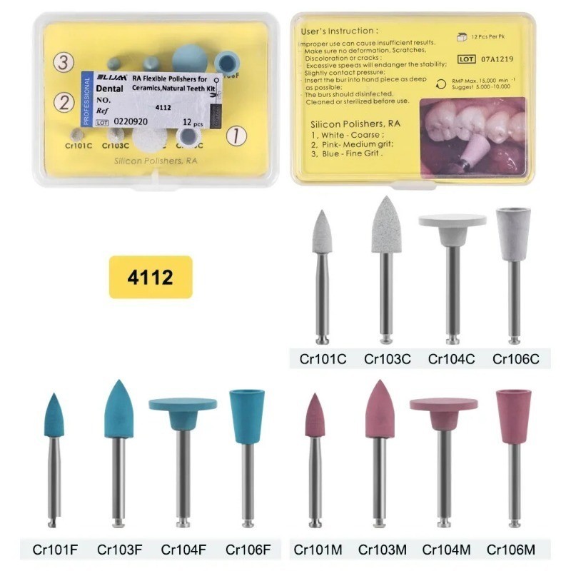 Dental Lab Polishing Kit Silicone Rubber Polisher for Low-Speed Contra Angle HP