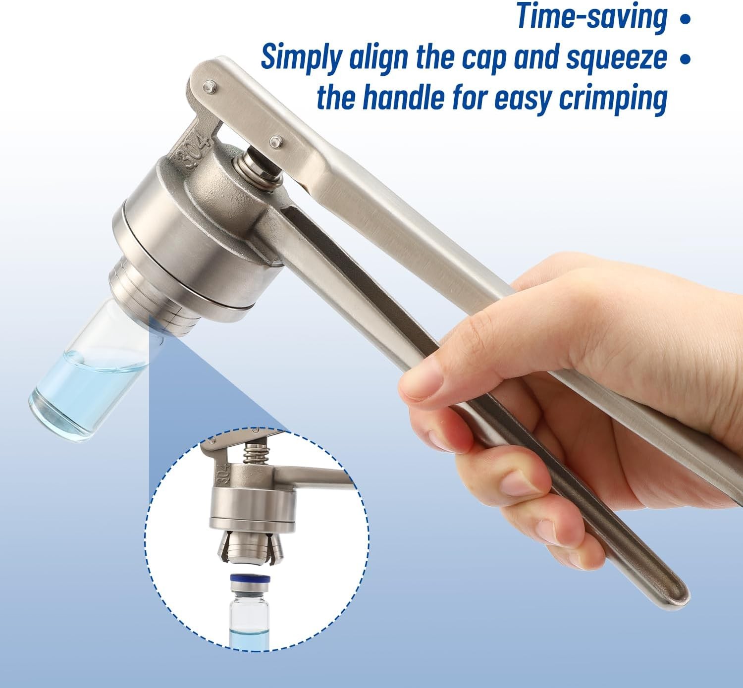 20mm Flip Vial Crimper, Crimping Tool w/ (100 Pcs Flip Caps and Rubber Stoppers)
