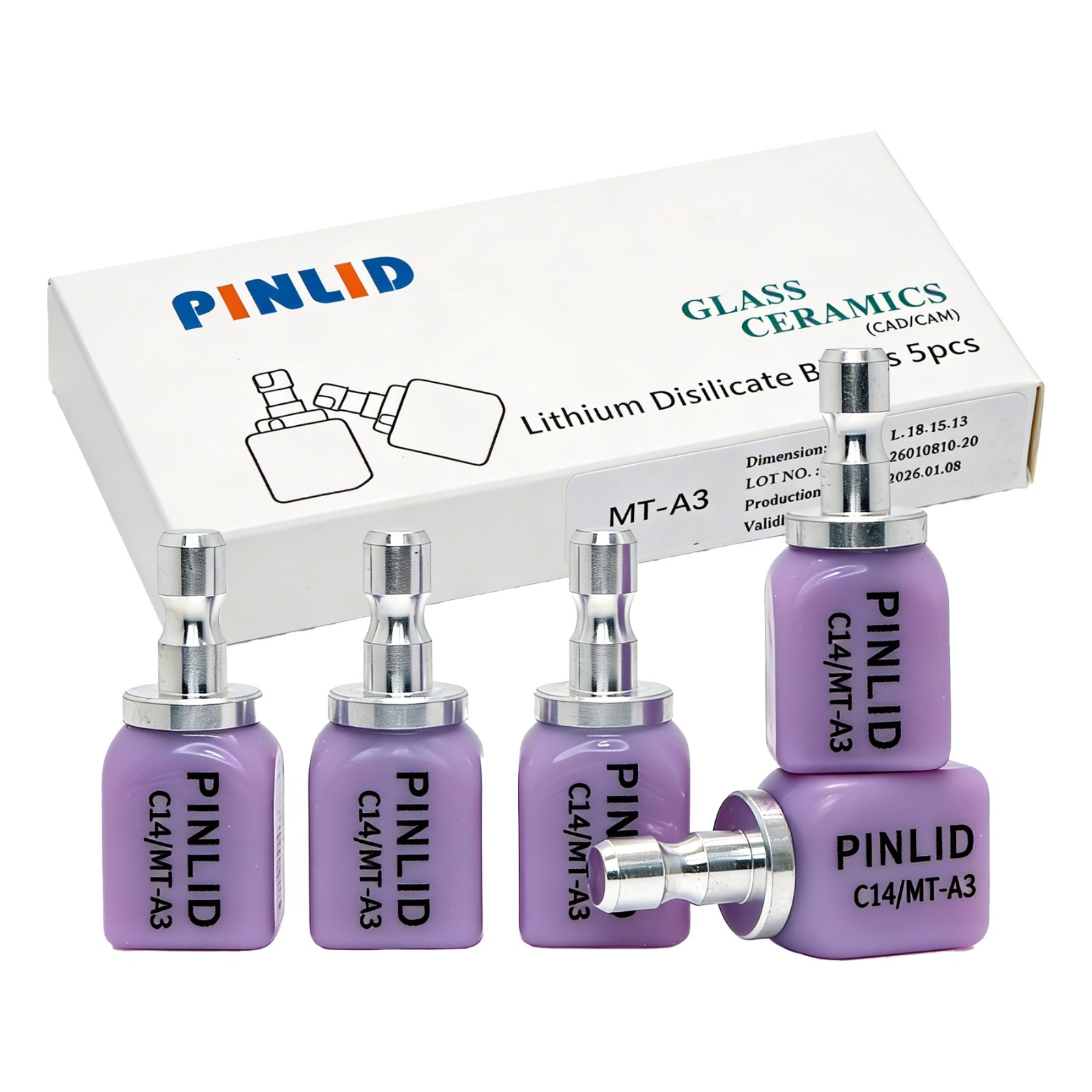 US MT C14 Lithium Disilicate Block Dental CAD/CAM Glass Ceramic 5Pc/Pk For CEREC