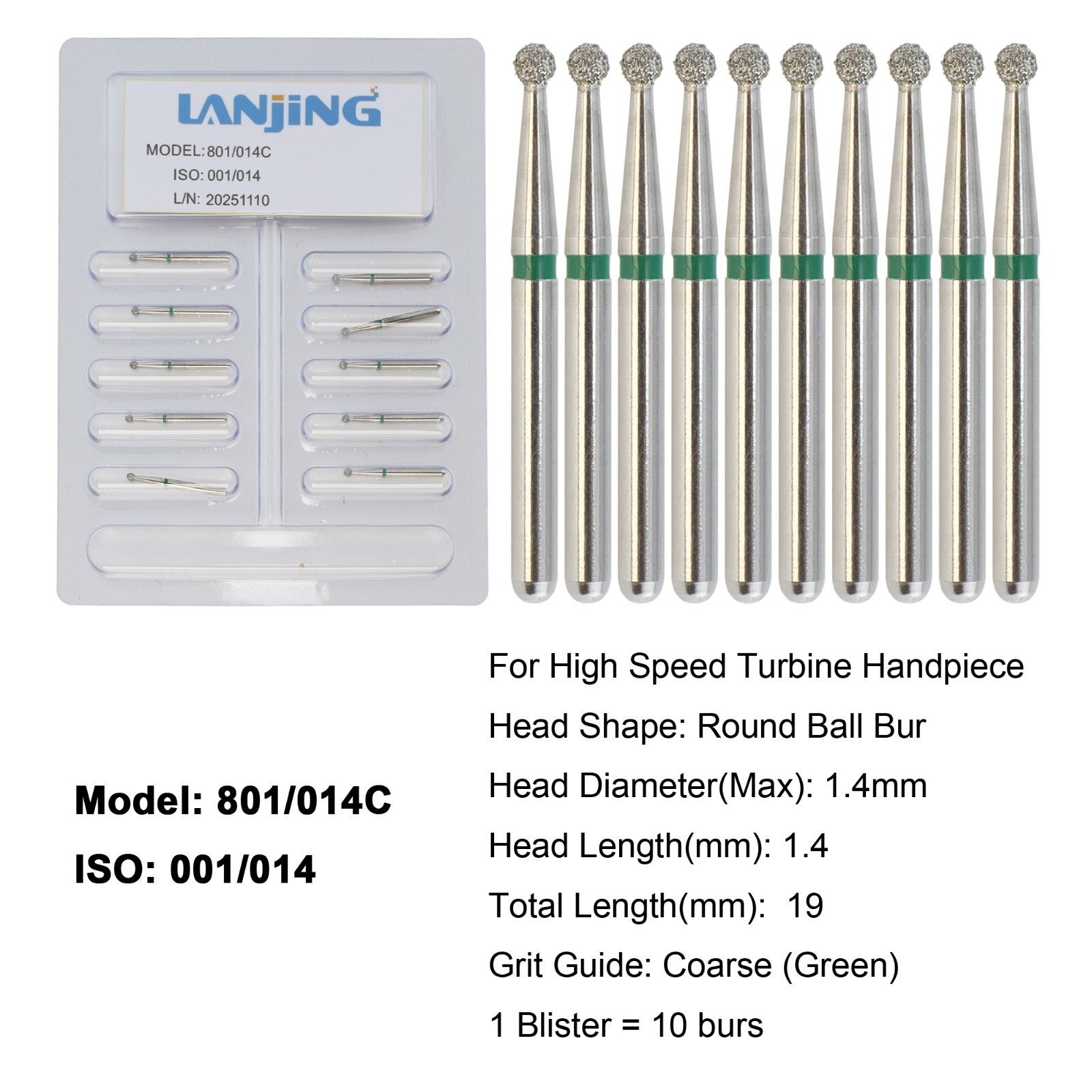 Dental Round Diamond Bur Long Surgical Diamond Bur FG High Speed Coarse Fine 801