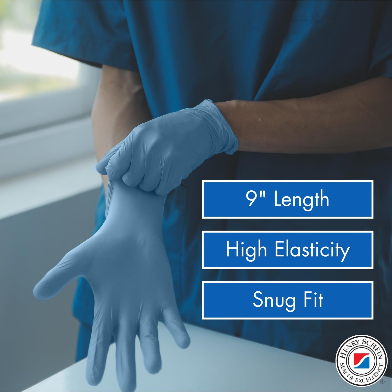 Henry Schein Criterion N300 Ice Blue Nitrile Exam Gloves, Chlorinated, Non-Steri