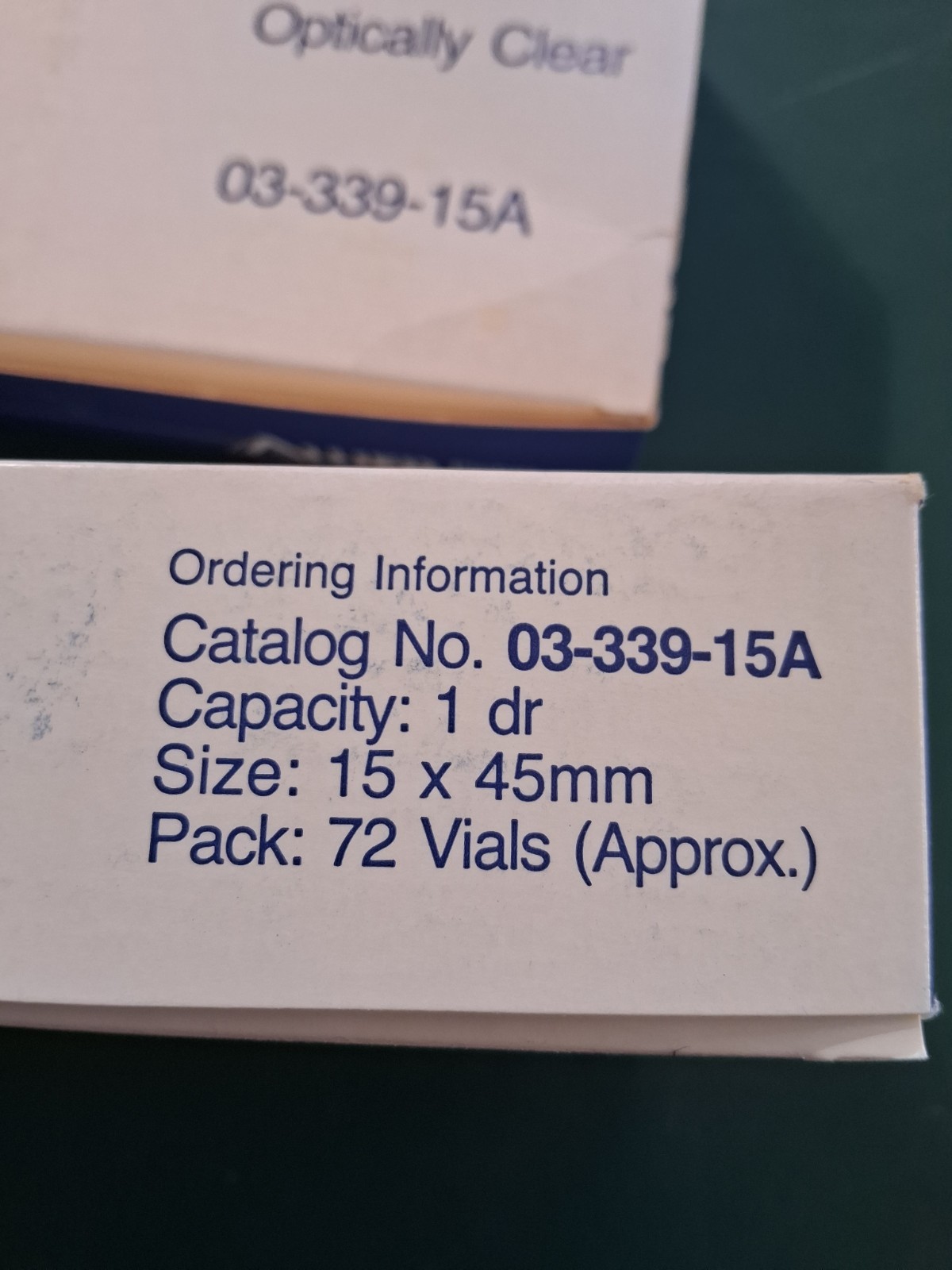 FISHERBRAND 72 SHELL VIALS w/caps OPTICALLY CLEAR 15MX45MM FISHER SCIENTIFIC NEW