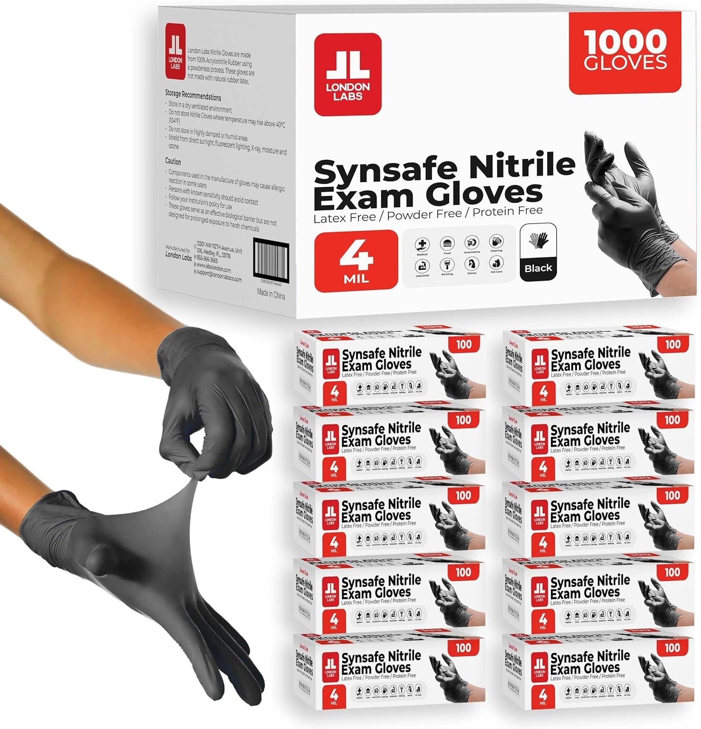 Synsafe 4 Mil -Black Nitrile Exam Gloves –Disposable Latex Free & Powder Free…