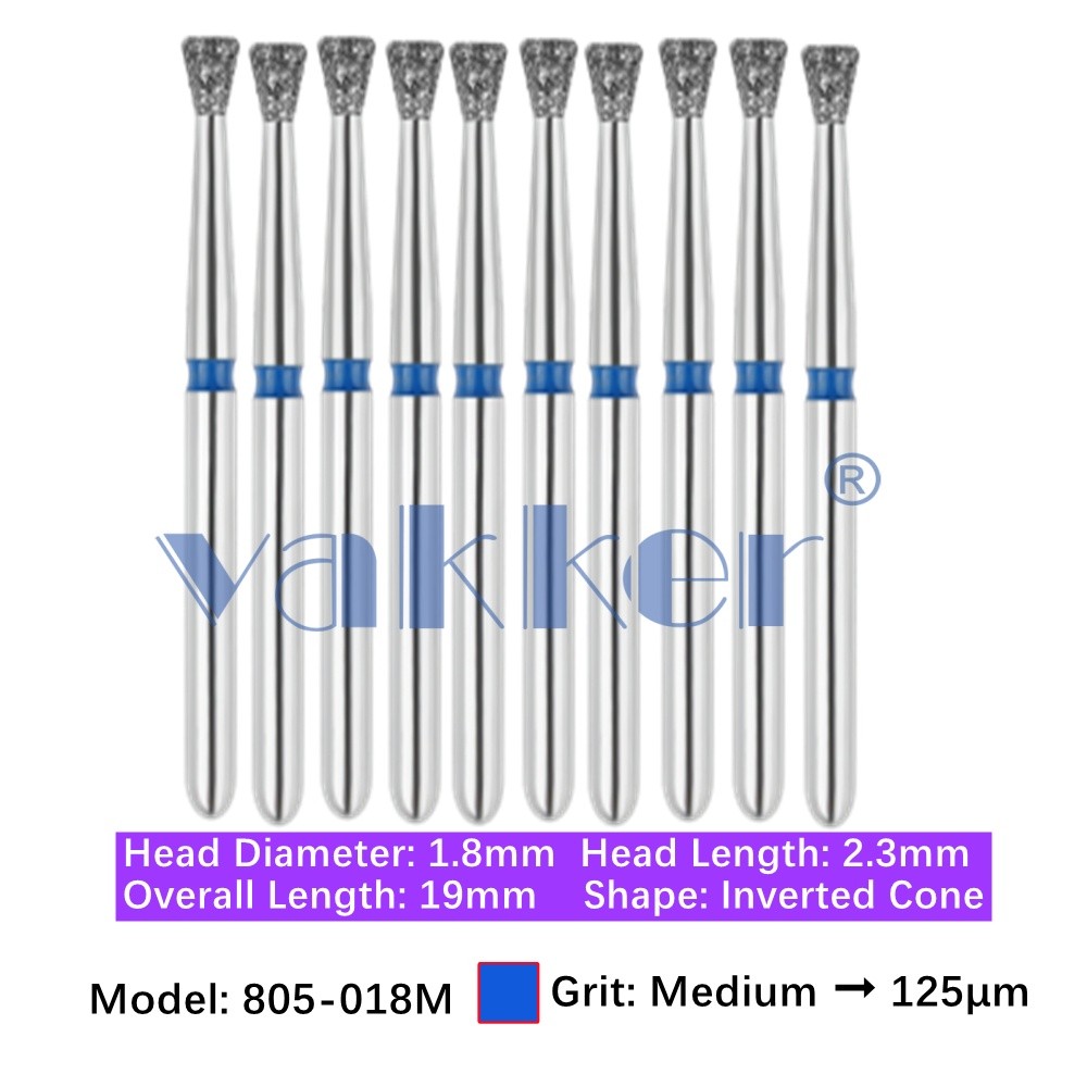 10pc Dental 805-018M Medium Grit FG Diamond Burs Friction Grip Inverted Cone Bur