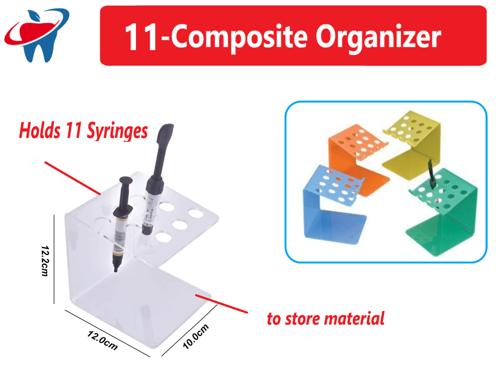 Dental Acrylic Composite Material Organizer Hold Sturdy, Clear, SMALL or LARGE