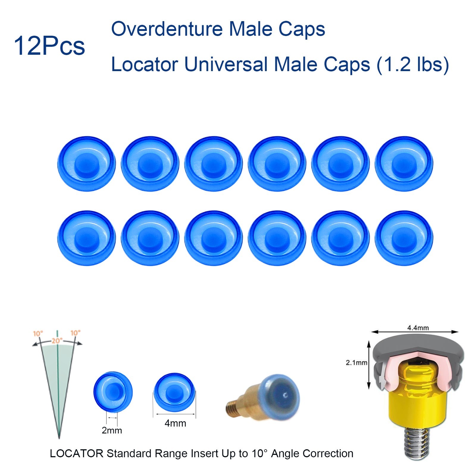 US Dental fit ZEST locator Male Cap Inserts Standard Angle Range 20°-1.2/2.4lbs