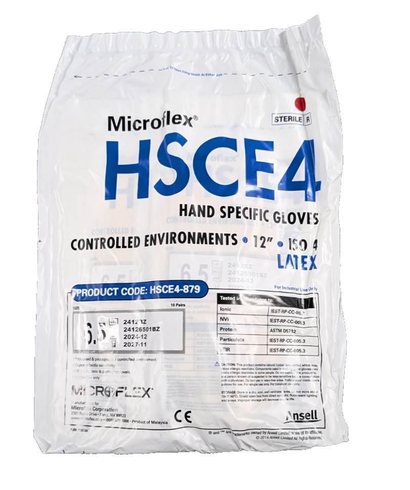 Microflex HSCE4-879 Sterile Latex Cleanroom Gloves Size 6.5 – 5 packs = 50 pair
