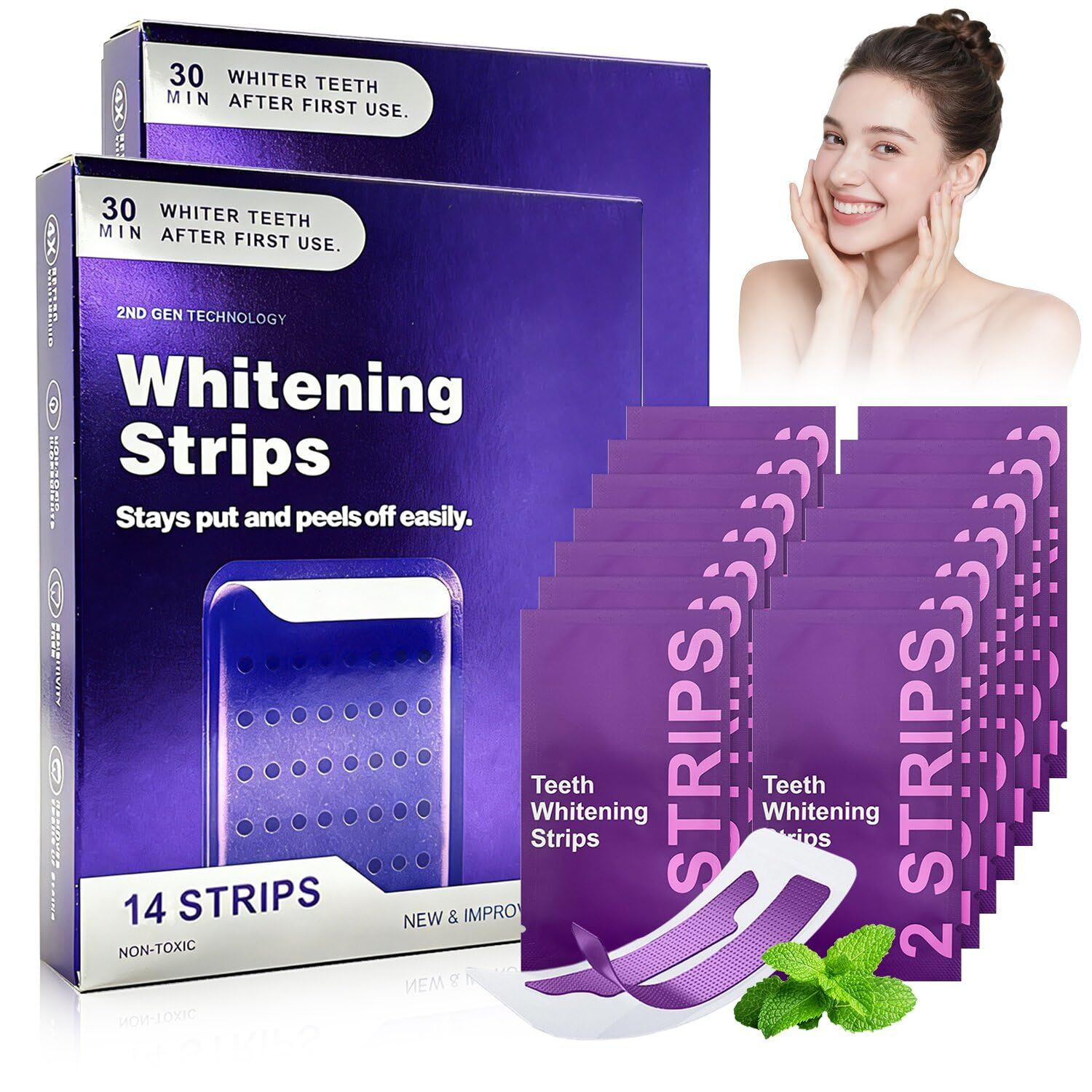 2PC Purple whitening Strips, 14 Strips(28) per, 1 Count (Pack of 1), 1