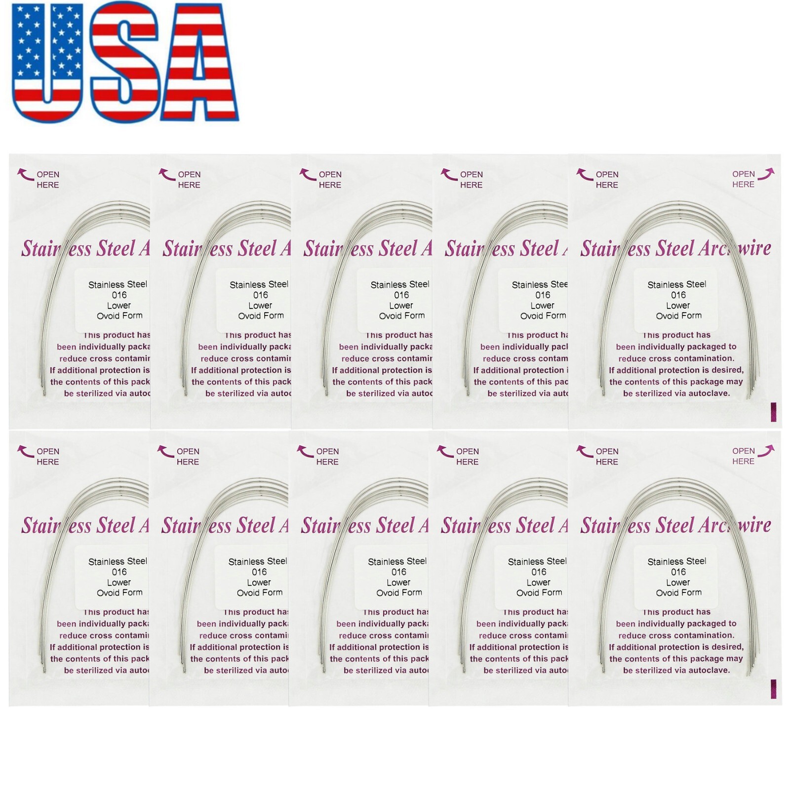 100PCS Dental Orthodontic Stainless Steel Arch Wire Ovoid Form SS016L 10PCS/Bag