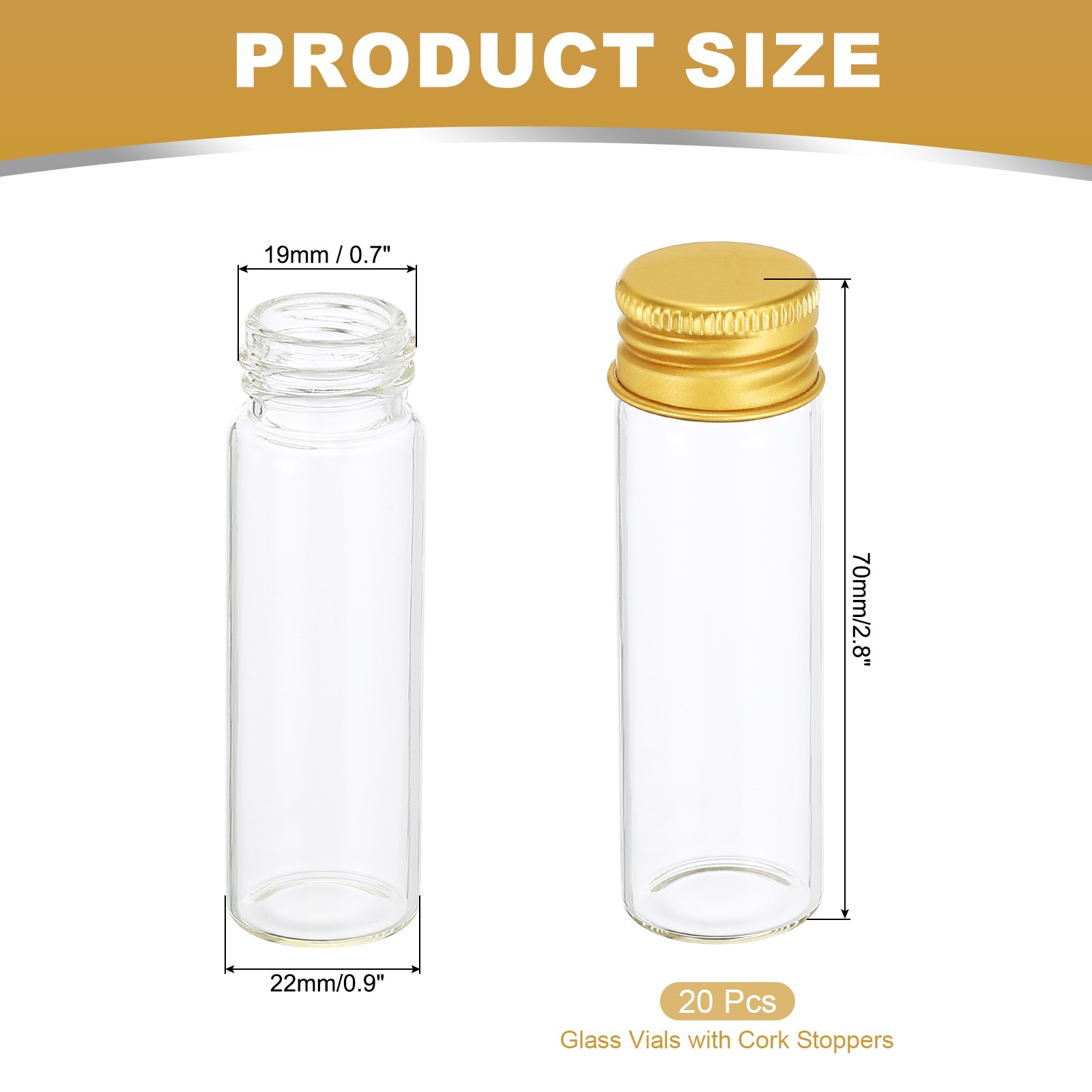 15ml Clear Glass Vials 20 Pack Small Liquid Sample Vial with Screw Caps, Golden