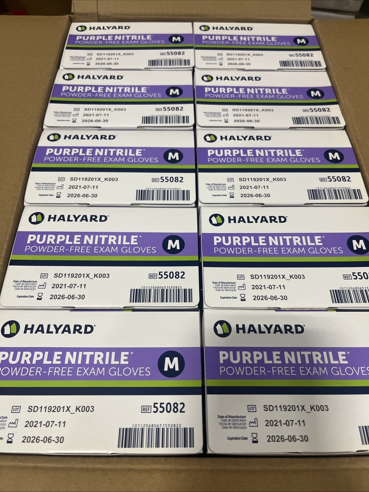 Case of 1000 – HALYARD Purple Nitrile Medium Gloves, Powder-Free 55082, Exp 6/26
