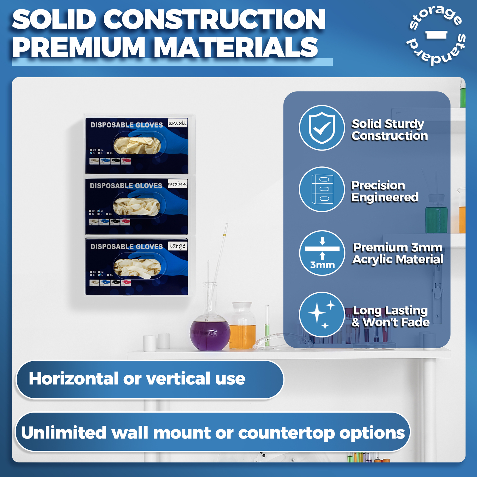 Triple Glove Box Holder Wall Mount Glove Dispenser – 16.5 x 10 x 3.5 Inches