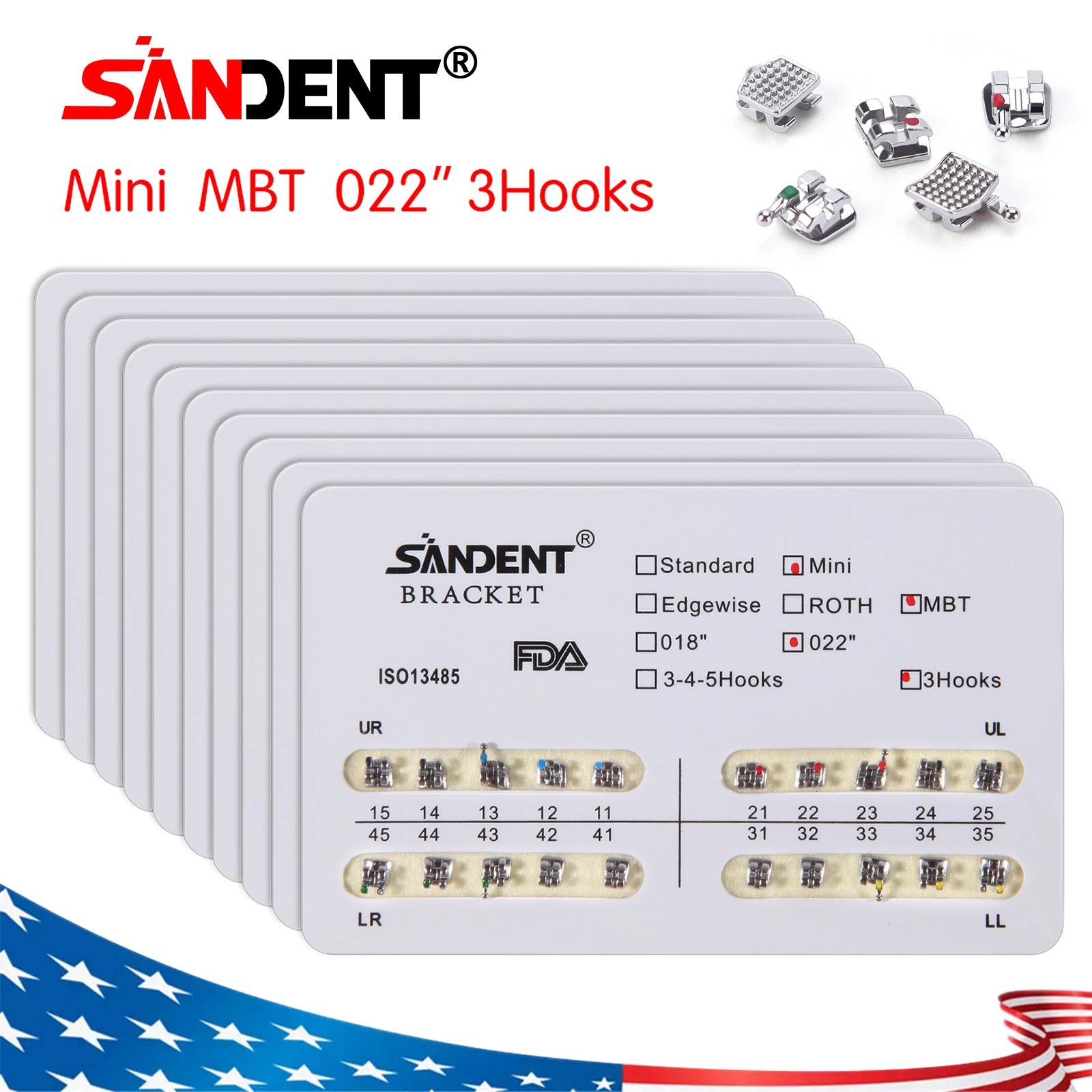 Dental Orthodontics Brackets Brace Mini MBT.022 Hooks 3 Metal 20pcs/pack