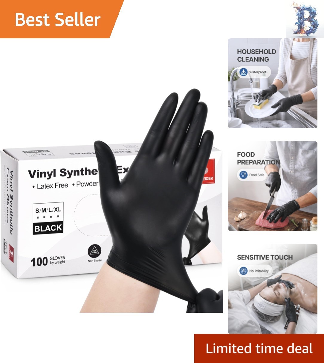 Disposable Vinyl Exam Gloves, 4 Mil, Latex-Free, 100 Count – Food Safe