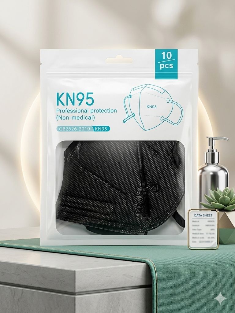 KN95 Black Face Mask 5 Layer Protection Disposable Breathable Comfortable 10/50