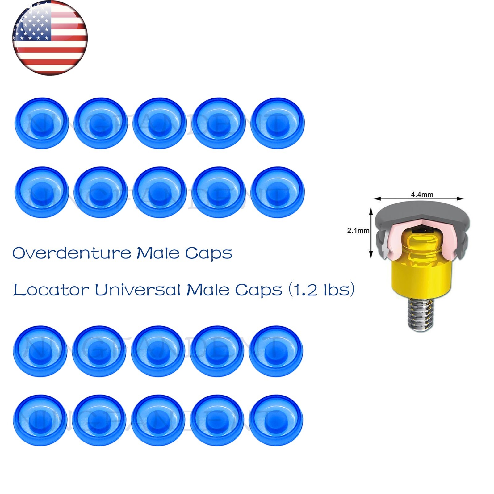 US Universal Dental Overdenture Locator Abutment Male Caps Inserts Set,20Pieces